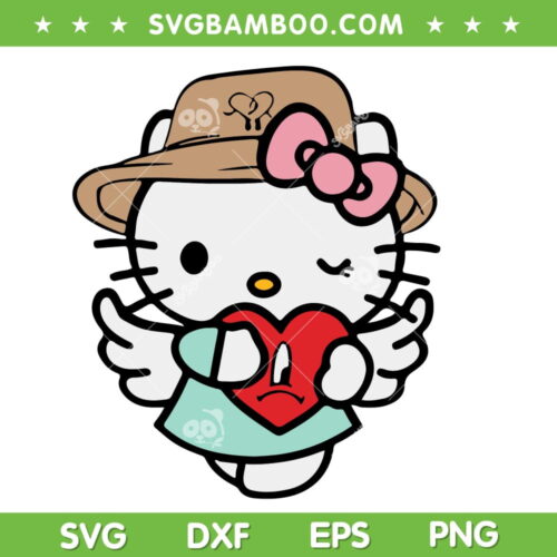 Hello Kitty Bad Bunny SVG PNG, Kitty Hug Sad Heart SVG, Hello Kitty Valentine DXF EPS SVG PNG