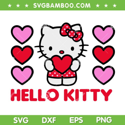 Hello Kitty Valentine Hearts SVG PNG, Kitty Heart Valentine SVG, Valentine Day DXF EPS SVG PNG