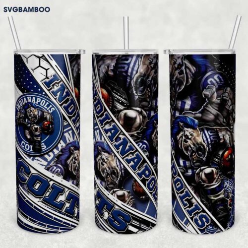 Indianapolis Colts 20oz Skinny Tumbler Template PNG, Indianapolis Colts Logo Tumbler Wrap PNG, NFL Football Logo Tumbler Sublimation Design PNG Download