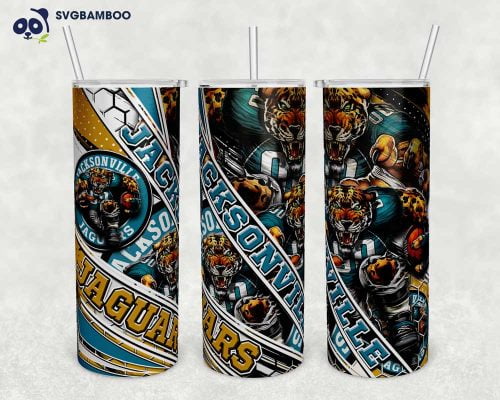 Jacksonville Jaguars 20oz Skinny Tumbler Template PNG, NFL Jacksonville Jaguars Tumbler Wrap PNG, Football Tumbler Sublimation Design PNG Download