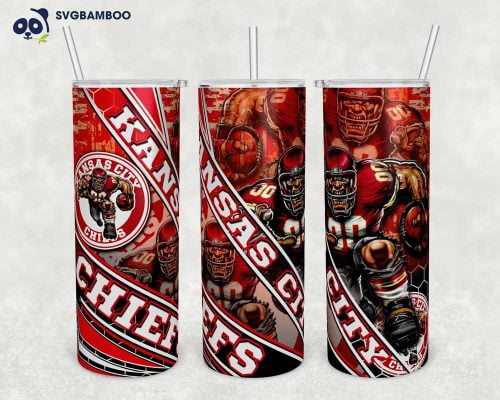 Kansas City Chiefs 20oz Skinny Tumbler Template PNG, Kansas City Chiefs Football Tumbler Wrap PNG, Football Logo Tumbler Sublimation Design PNG Download