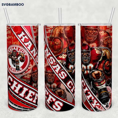 Kansas City Chiefs 20oz Skinny Tumbler Template PNG, Kansas City Chiefs Football Tumbler Wrap PNG, Football Logo Tumbler Sublimation Design PNG Download