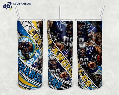 Los Angeles Chargers 20oz Skinny Tumbler Template PNG, Chargers Tumbler Wrap PNG, NFL Logo Tumbler Sublimation Design PNG Download