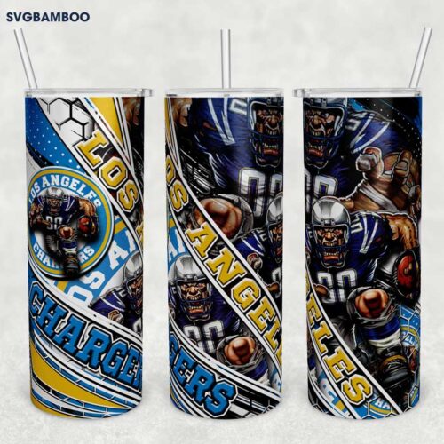 Los Angeles Chargers 20oz Skinny Tumbler Template PNG, Chargers Tumbler Wrap PNG, NFL Logo Tumbler Sublimation Design PNG Download
