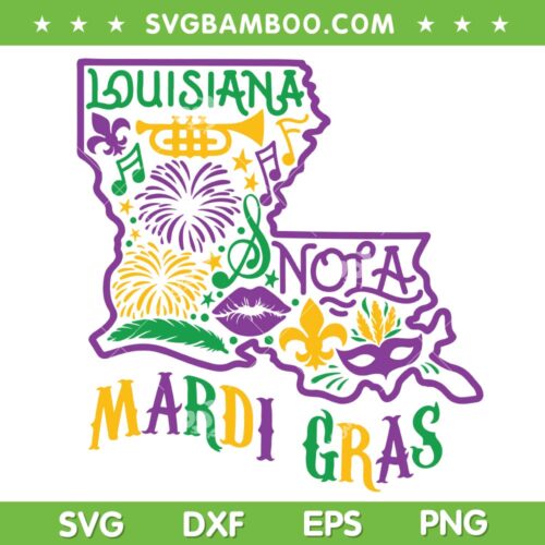 Louisiana Nola Mardi Gras SVG PNG, New Orleans Map SVG, Mardi Gras Carnival DXF EPS SVG PNG