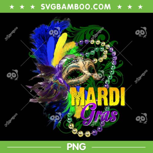 Mardi Gras Beads Mask Feathers PNG, Mardi Gras 2023 Beads Mask PNG, Happy Mardi Gras PNG