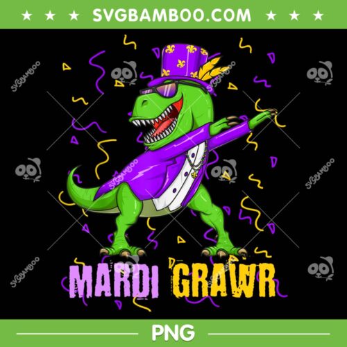 Mardi Gras Dabbing T Rex PNG, Dinosaur Mardi Grawr Bead PNG, Mardi Grawr PNG