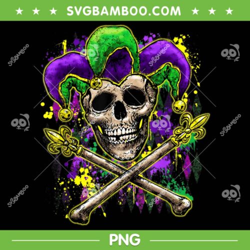 Mardi Gras Jester Skull PNG, New Orleans Skeleton PNG, Mardi Gras Carnival Mask Skull PNG