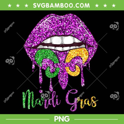 Mardi Gras Lip Glitter PNG, Biting Diamong Shining PNG, Mardi Gras Dripping Lips PNG