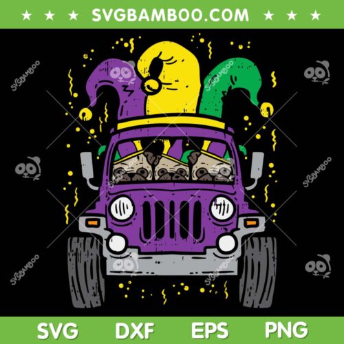 Mardi Gras Monster Truck Jester Pug SVG PNG, Mardi Gras Pug Dog SVG, Mardi Gras Carnival DXF EPS SVG PNG
