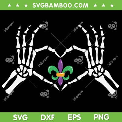 Mardi Gras Skeleton Hand Heart SVG PNG, Skeloton Love Mardi Gras SVG, Funny Mardi Gras DXF EPS SVG PNG