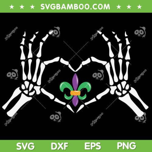 Mardi Gras Skeleton Hand Heart SVG PNG, Skeloton Love Mardi Gras SVG, Funny Mardi Gras DXF EPS SVG PNG