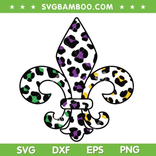Mardi Gras Leopard SVG PNG, Leopard Fleur De Lis SVG, Mardi Gras 2023 DXF EPS SVG PNG