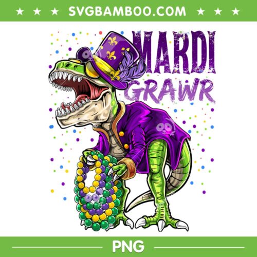 Dinosaur Mardi Grawr PNG, T Rex Mardi Gras Bead PNG, Cute Mardi Gras Boys PNG