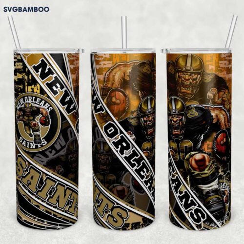 New Orleans Saints Tumbler Wrap PNG, NFL New Orleans Saints Tumbler Template Sublimation, NFL Logo 20oz Skinny Tumbler PNG
