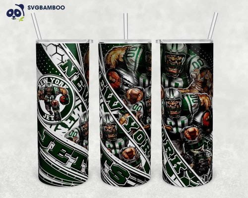 New York Jets Tumbler Wrap PNG, New York Jets Logo Tumbler Template Sublimation, Football 20oz Skinny Tumbler PNG