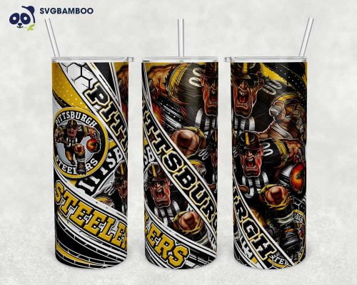 Pittsburgh Steelers Tumbler Wrap PNG, NFL Pittsburgh Steelers Tumbler Template Sublimation, NFL Logo 20oz Skinny Tumbler PNG