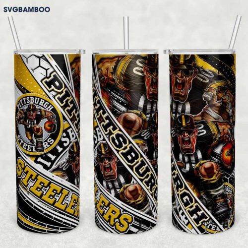 Pittsburgh Steelers Tumbler Wrap PNG, NFL Pittsburgh Steelers Tumbler Template Sublimation, NFL Logo 20oz Skinny Tumbler PNG