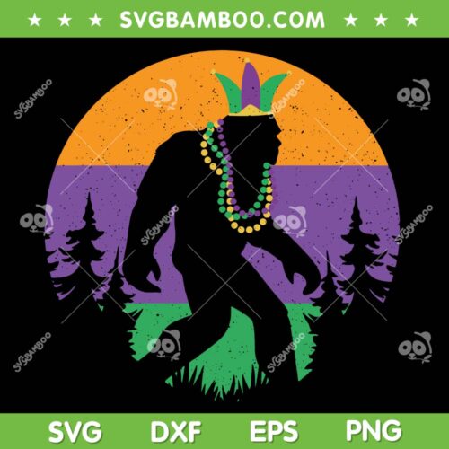 Retro Bigfoot Mardi Gras SVG PNG, Mardi Gras Hat Beads SVG, Mardi Gras DXF EPS SVG PNG