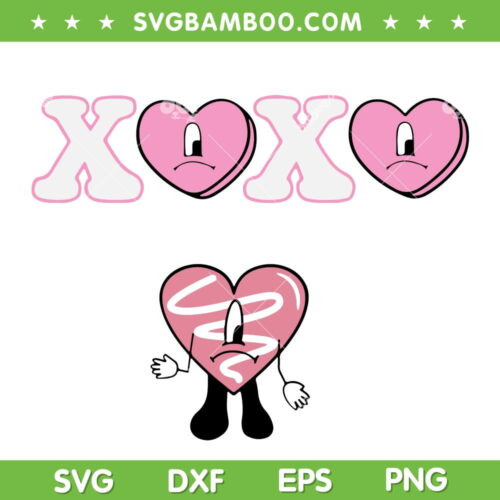 Sad Heart Bad Bunny XOXO SVG PNG, Bad Bunny Valentine SVG, Valentine Day DXF EPS SVG PNG