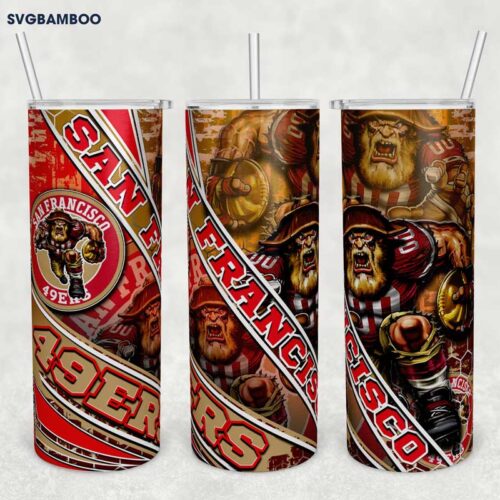 San Francisco 49ers Tumbler Wrap PNG, San Francisco 49ers Logo Tumbler Template Sublimation, Football 20oz Skinny Tumbler PNG