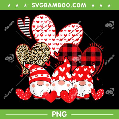 Three Gnomes Holding Hearts Valentines Day PNG, Buffalo Plaid Gnomes Valentine PNG, Gnomes With Heart PNG