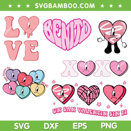 Valentine Bad Bunny SVG Bundle, Un San Valentin Sin Ti SVG Bundle, XOXO Valentine SVG Bundle DXF EPS SVG PNG