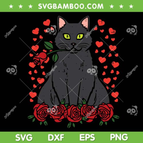 Valentines Day Cat Red Roses SVG PNG, Valentine Cat With Rose SVG, Valentines Day DXF EPS SVG PNG