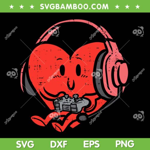 Valentines Day Heart Gamer SVG PNG, Gaming Heart Valentines Day SVG, Game Love DXF EPS SVG PNG