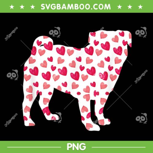 Valentines Day Pug Hearts PNG, Pug Valentine PNG, Pug Dog With Hearts PNG