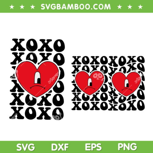 XOXO Bad Bunny Heart SVG PNG, Sad Heart XOXO SVG, Bad Bunny Valentine DXF EPS SVG PNG