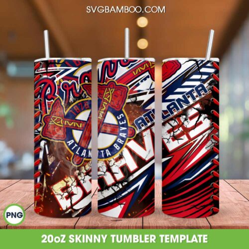 Atlanta Braves Tumbler Wrap PNG, MLB Atlanta Braves Tumbler Template Sublimation, MLB Baseball 20oz Skinny Tumbler PNG
