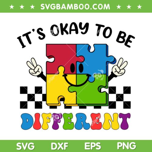 It's Okay To Be Different SVG PNG, Autism Awareness Kids Retro SVG, Puzzle Autism DXF SVG PNG EPS