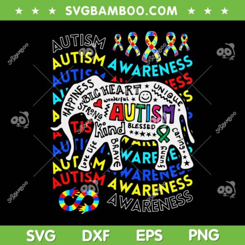 Autism Awareness Elephant SVG PNG, Autism Puzzle Elephant SVG, Autism Awareness DXF SVG PNG EPS
