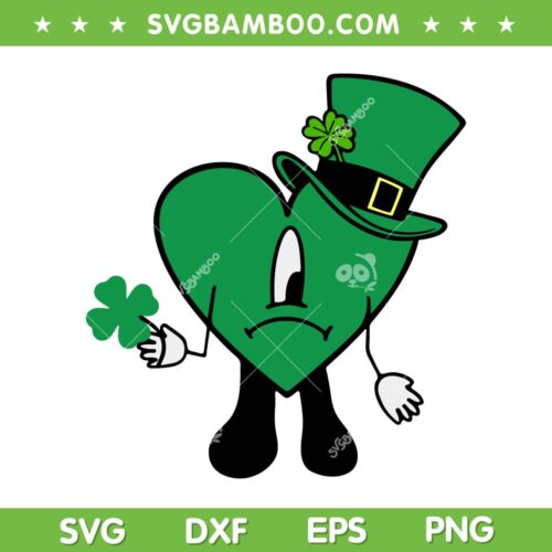 Bad Bunny St Patricks Day SVG PNG, Sad Heart Shamrock SVG, Bad Bunny Heart DXF EPS SVG PNG