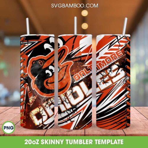 Baltimore Orioles Tumbler Wrap PNG, Baltimore Orioles Logo Tumbler Template Sublimation, Baseball Team 20oz Skinny Tumbler PNG