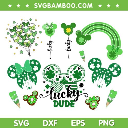 Disney Saint Patricks Day SVG Bundle, Mickey Mouse St Patricks Day SVG Bundle, Disney Mouse Shamrock DXF SVG PNG EPS