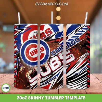 Chicago Cubs Tumbler Wrap PNG, MLB Chicago Cubs Tumbler Template Sublimation, Baseball 20oz Skinny Tumbler PNG