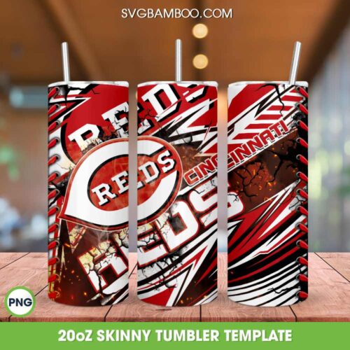 Cincinnati Reds Tumbler Wrap PNG, Cincinnati Reds Logo Tumbler Template Sublimation, MLB Baseball 20oz Skinny Tumbler PNG