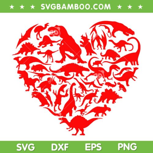Dinosaur Love Heart SVG PNG, Valentines Day Trex SVG, T-rex Heart DXF EPS SVG PNG