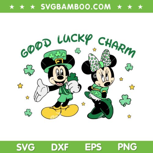 Disney Mouse Good Lucky Charm SVG PNG, Mickey Minnie Mouse Shamrock SVG, St Patrick Day DXF SVG PNG EPS