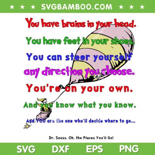Dr Seuss Oh The Place You'll Go SVG PNG, Dr Seuss Quotes SVG, Dr Seuss Day DXF SVG PNG EPS