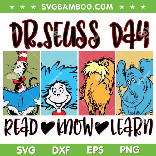 Dr Seuss Read Know Learn SVG PNG, Cat In The Hat SVG, Thing 1 Thing 2 DXF SVG PNG EPS