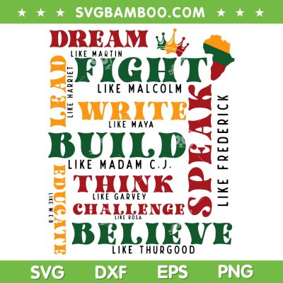 Dream Like Martin Lead Like Harriet Black History Month SVG PNG, Black History Month Afro Power SVG, Dream Like Martin Quote DXF EPS SVG PNG
