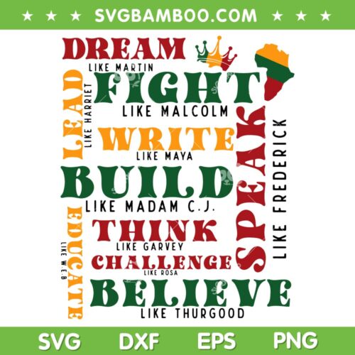Dream Like Martin Lead Like Harriet Black History Month SVG PNG, Black History Month Afro Power SVG, Dream Like Martin Quote DXF EPS SVG PNG