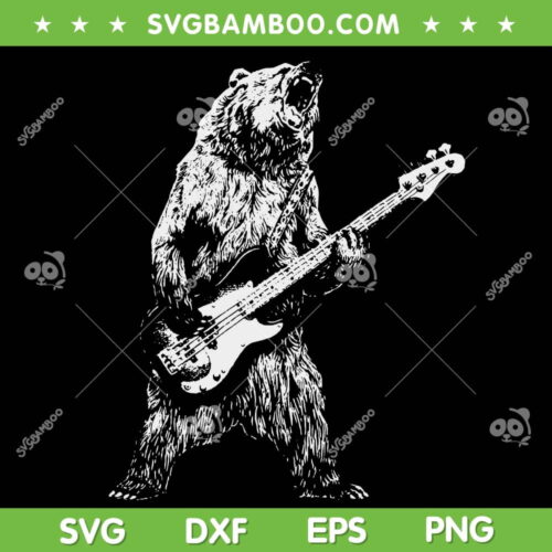 Funny Bear Playing Bass Guitar SVG PNG, Bear Meme Guitarist SVG, Bear Rock Star DXF EPS SVG PNG
