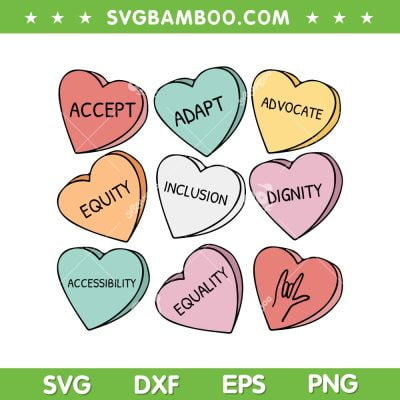 Heart Valentines Day Accept Adapt Advocate SVG PNG, Valentine Education Teacher SVG, Valentines Day DXF EPS SVG PNG
