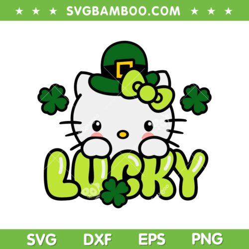Hello Cat Lucky Clover Patrick Day SVG PNG, Lucky Cat Shamrock SVG, St Patricks Day Cat DXF SVG PNG EPS