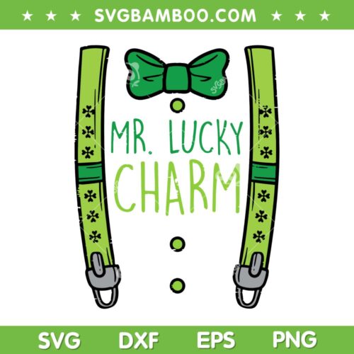 Kids Mr Lucky Charm Suspenders SVG PNG, St Patricks Day Boys SVG, Mr Lucky Charm DXF EPS SVG PNG
