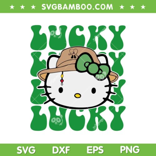 Kitty Cat St Patricks Day SVG PNG, Hello Kitty Lucky SVG, Funny Patricks Day DXF SVG PNG EPS